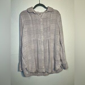 Free People button down double cloth pintuck pleated tunic long sleeve top